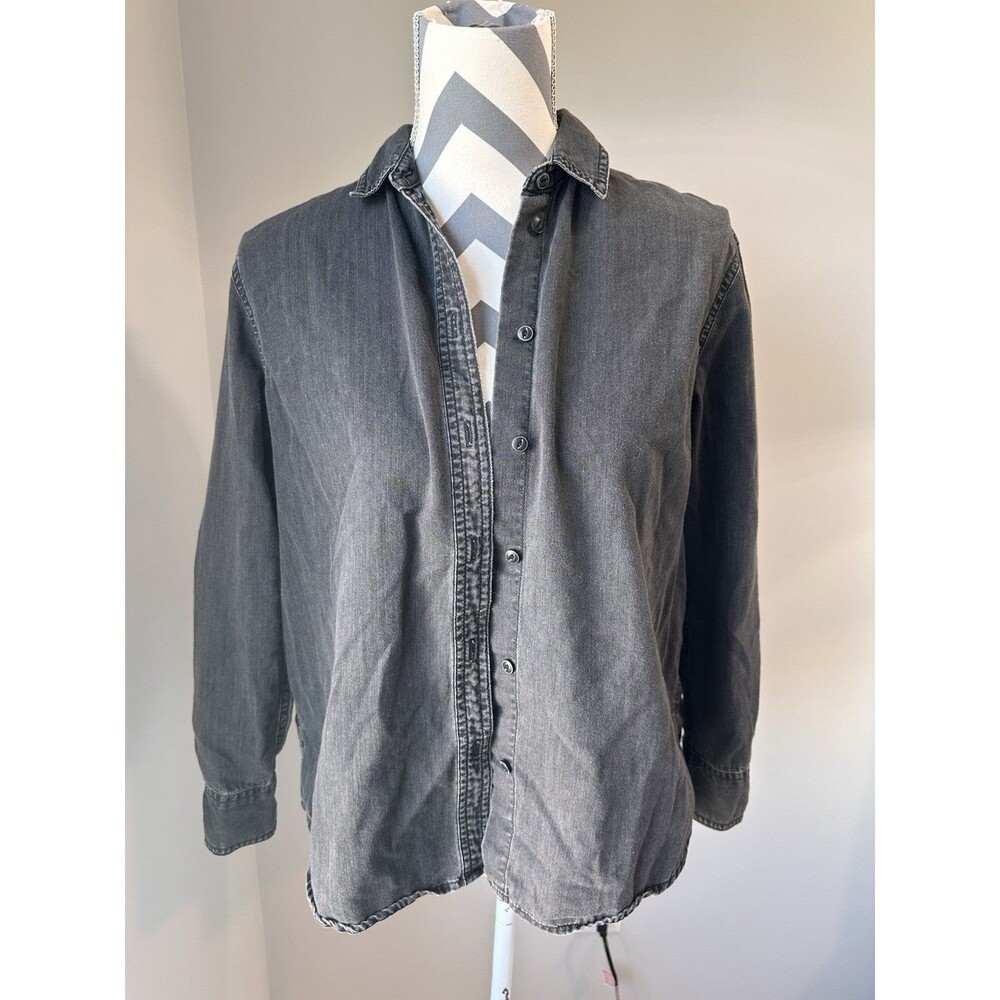 Madewell Washed Black Denim Button Up Shirt 100% Cotton Long Sleeve XS Oversized